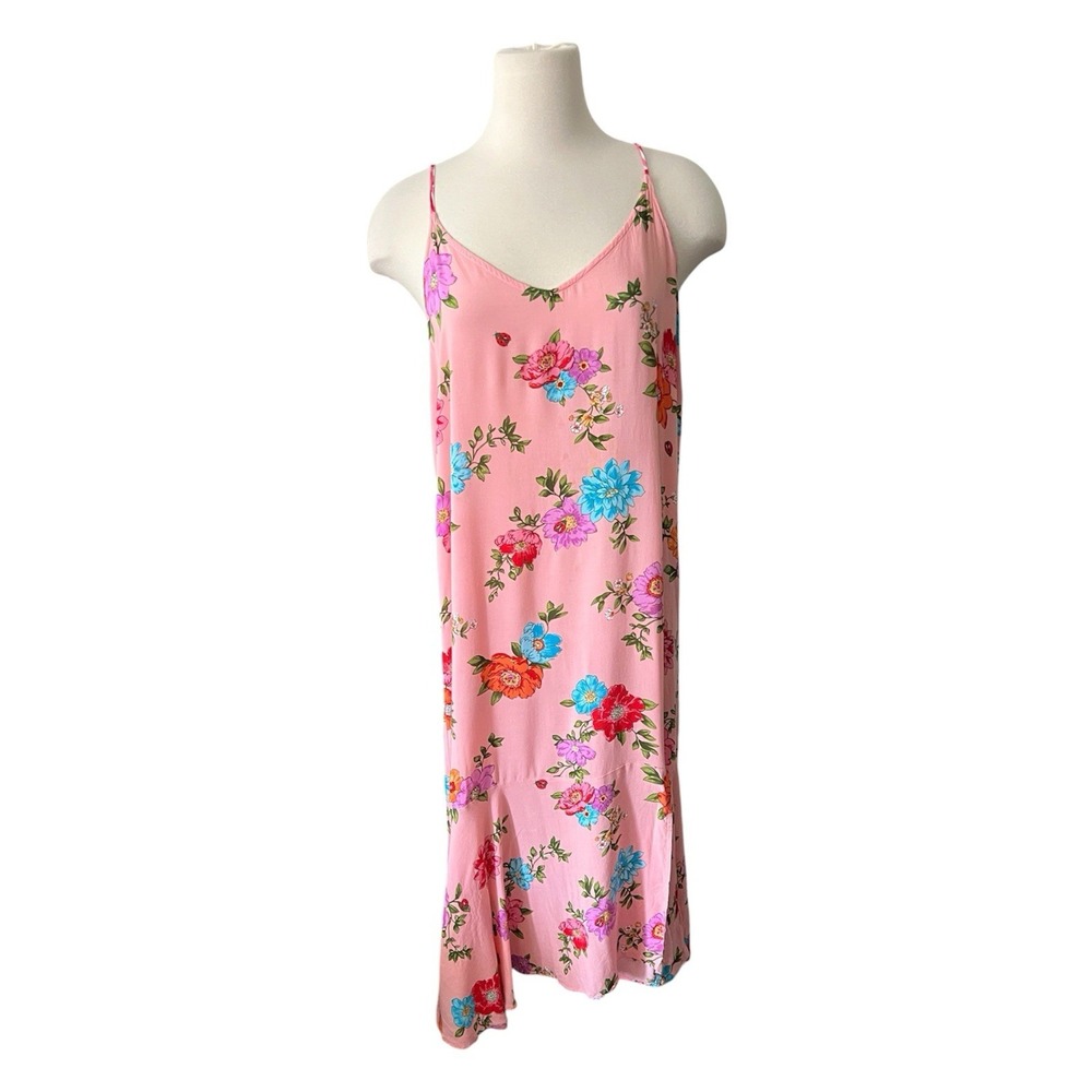 Beauty Sleep Social Size L Pink Floral Asymmetric Ruffle Hem Maxi Dress Boho